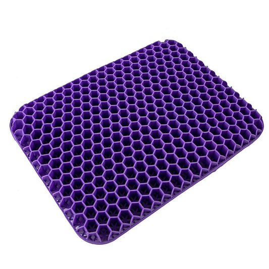 Midexa ErgoRelief Pro blå gel-sittdyna med bikakedesign för förbättrad luftcirkulation och tryckavlastning.